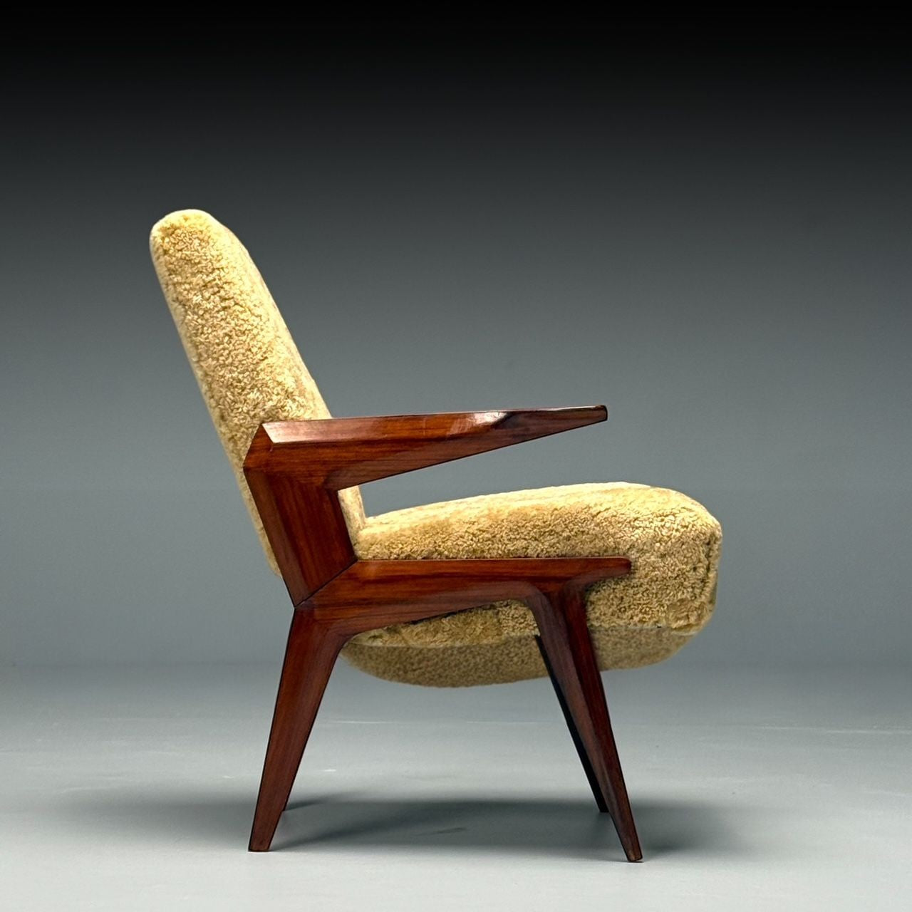 Vittorio Dassi Attr, Italian Mid-Century Modern Armchair, Honey Shearling, 1950s