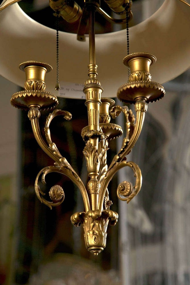 Pair of Finely Chased Bronze Doré Louis XV Style Chandeliers Three Candelabras