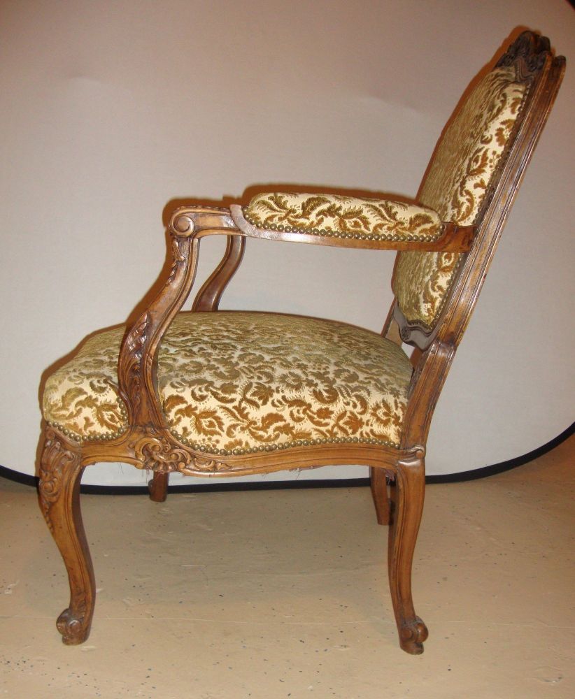 Pair of Rococo Craved Louis XV Style Armchairs