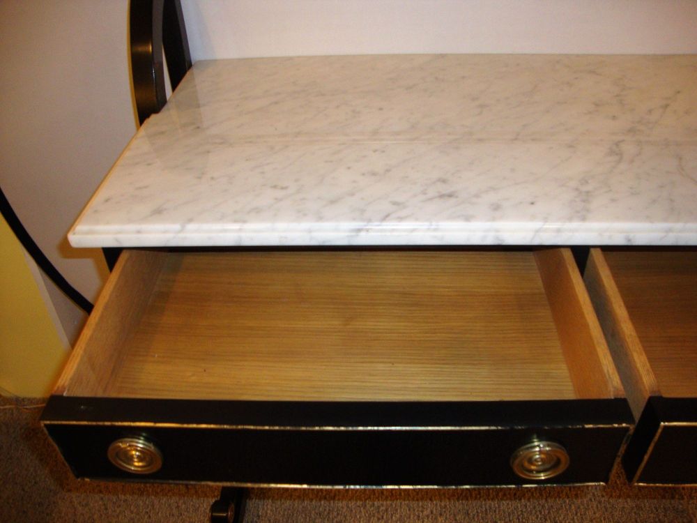 Ebonized Marble-Top Server or Sofa Table Attributed to Jansen