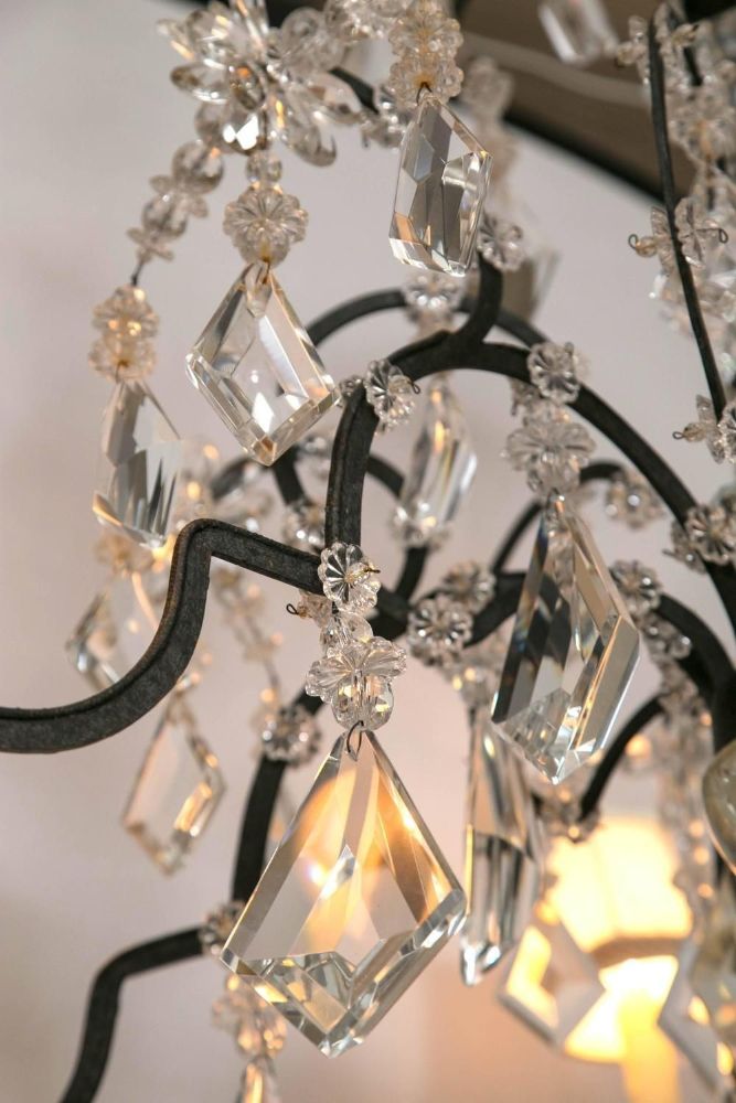 Holly Hunt Wrought Iron & Crystal Chandelier