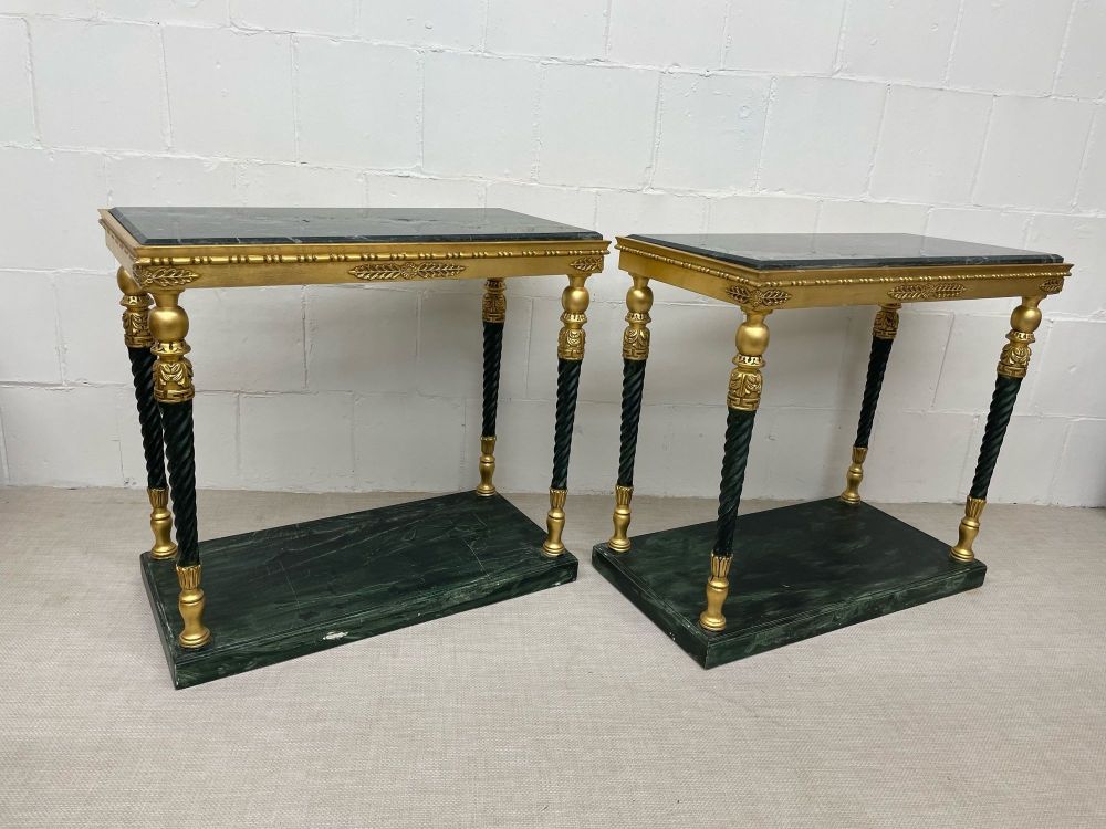 Pair of Swedish Neoclassical Maison Jansen Style Marble Top Consoles