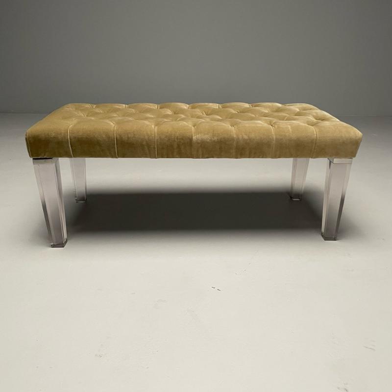 Contemporary, Modern Tufted Window Bench, Chrome, Acrylic, Green Velvet, 2010s