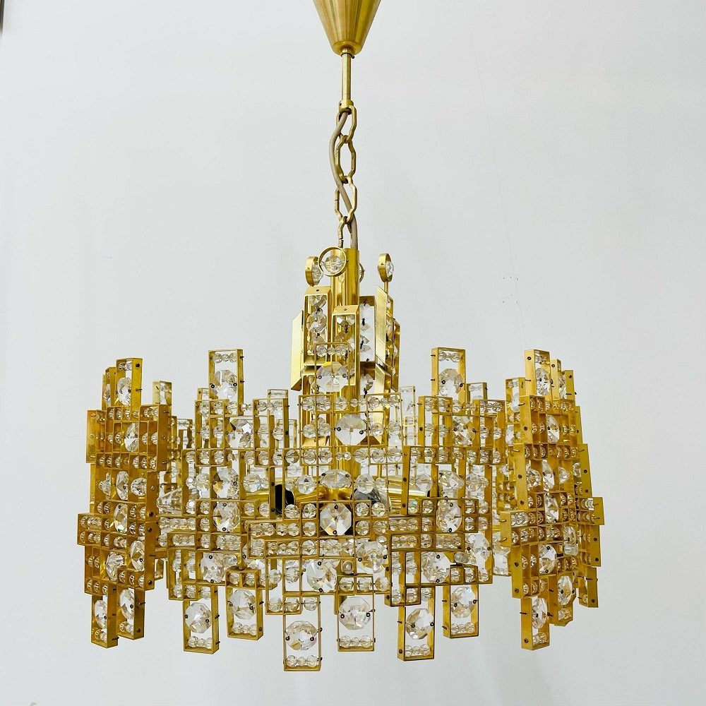 Italian Mid-Century Modern Chandelier / Pendant, Brass City by Gaetano Sciolari