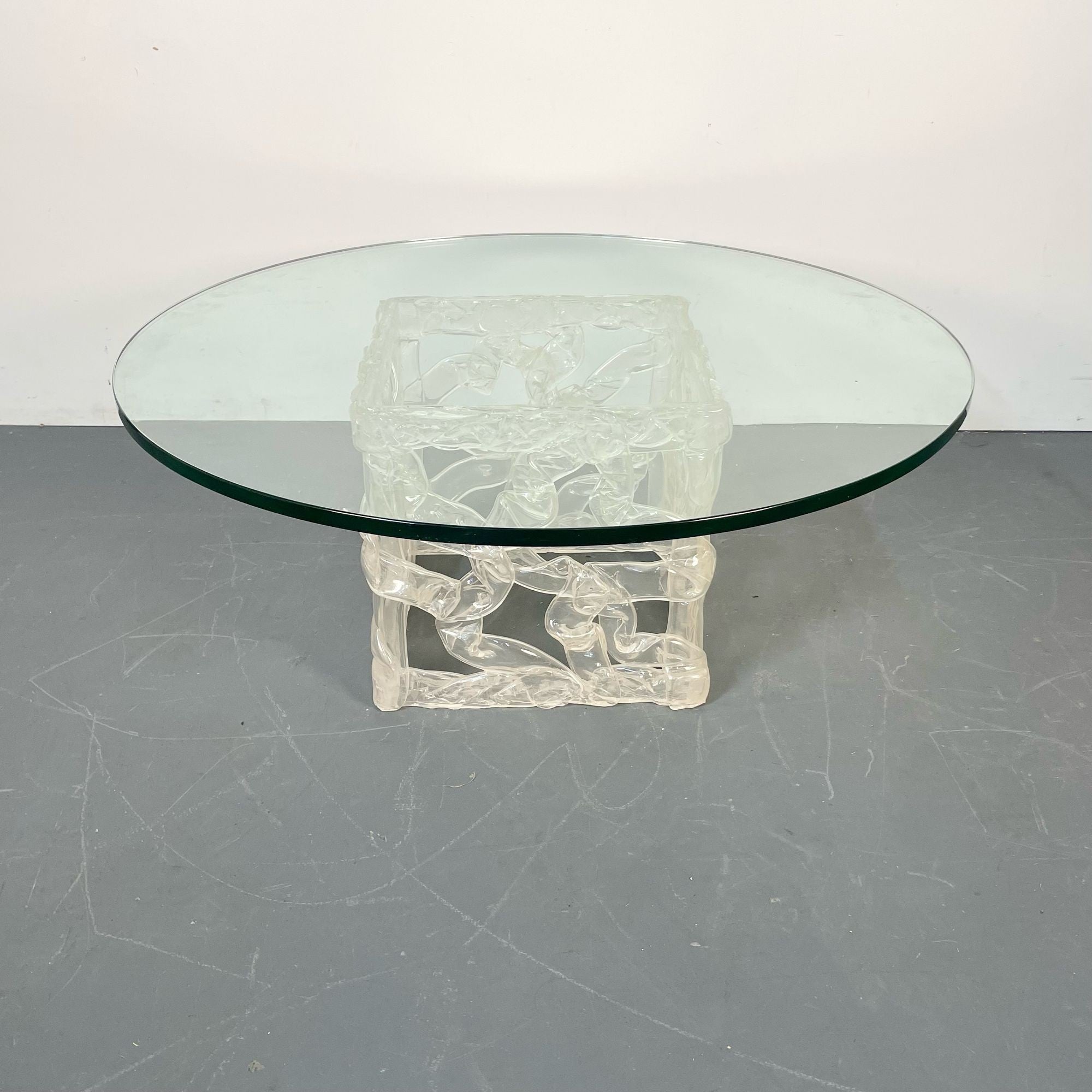 Art Deco Lalique Style Glass Top Coffee or End Table, Contemporary