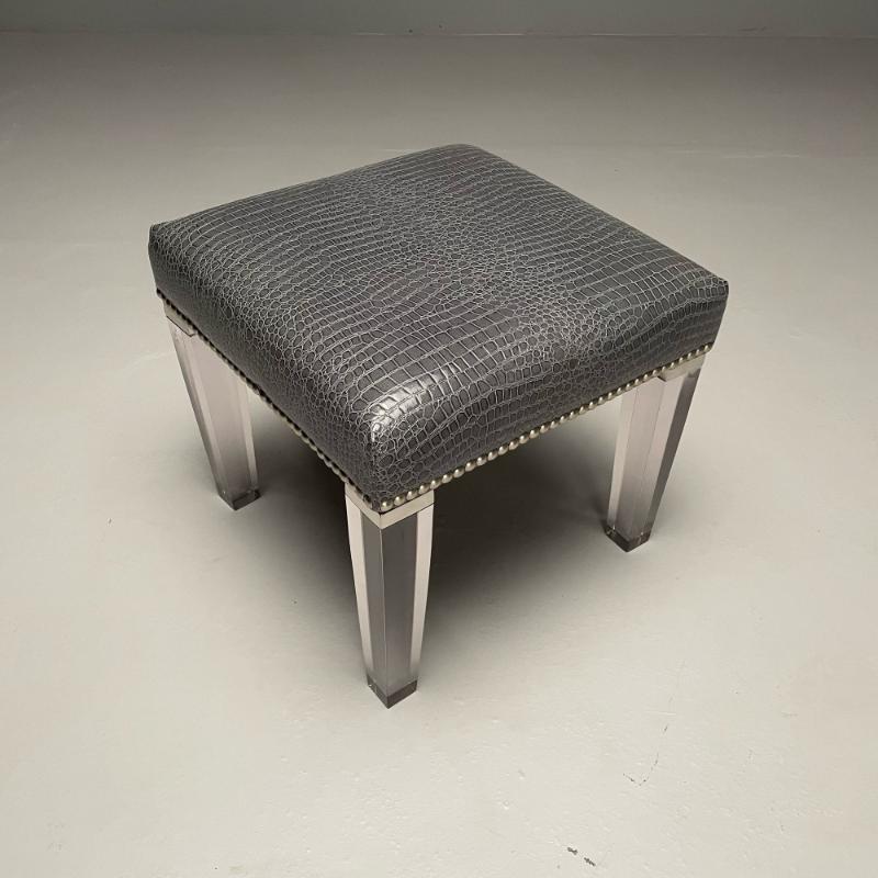 Contemporary, Modern Footstool, Chrome, Acrylic, Faux Snakeskin, 2010s