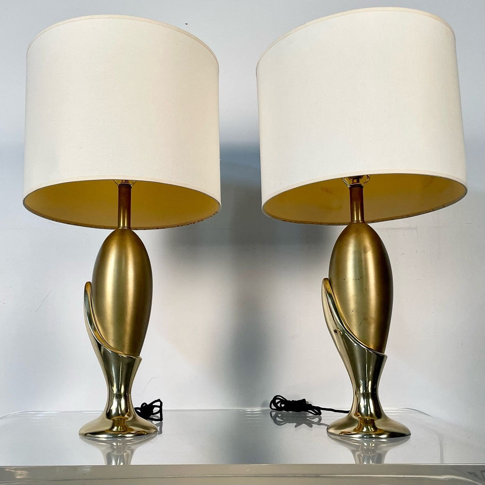 Pair of French Mid-Century Modern Sculptural Bronze Table / Desk Lamps