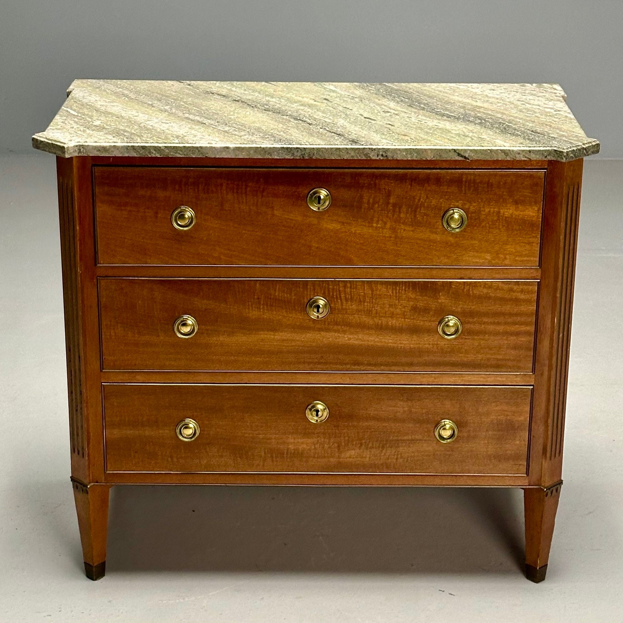 Gustavian, Louis XVI Style, Commode, Mahogany, Marble, Brass, Sweden, 1980s