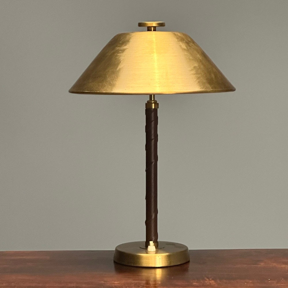 Einar Bäckström, Swedish Mid-Century Modern, Table Lamps, Leather, Brass, 1940s