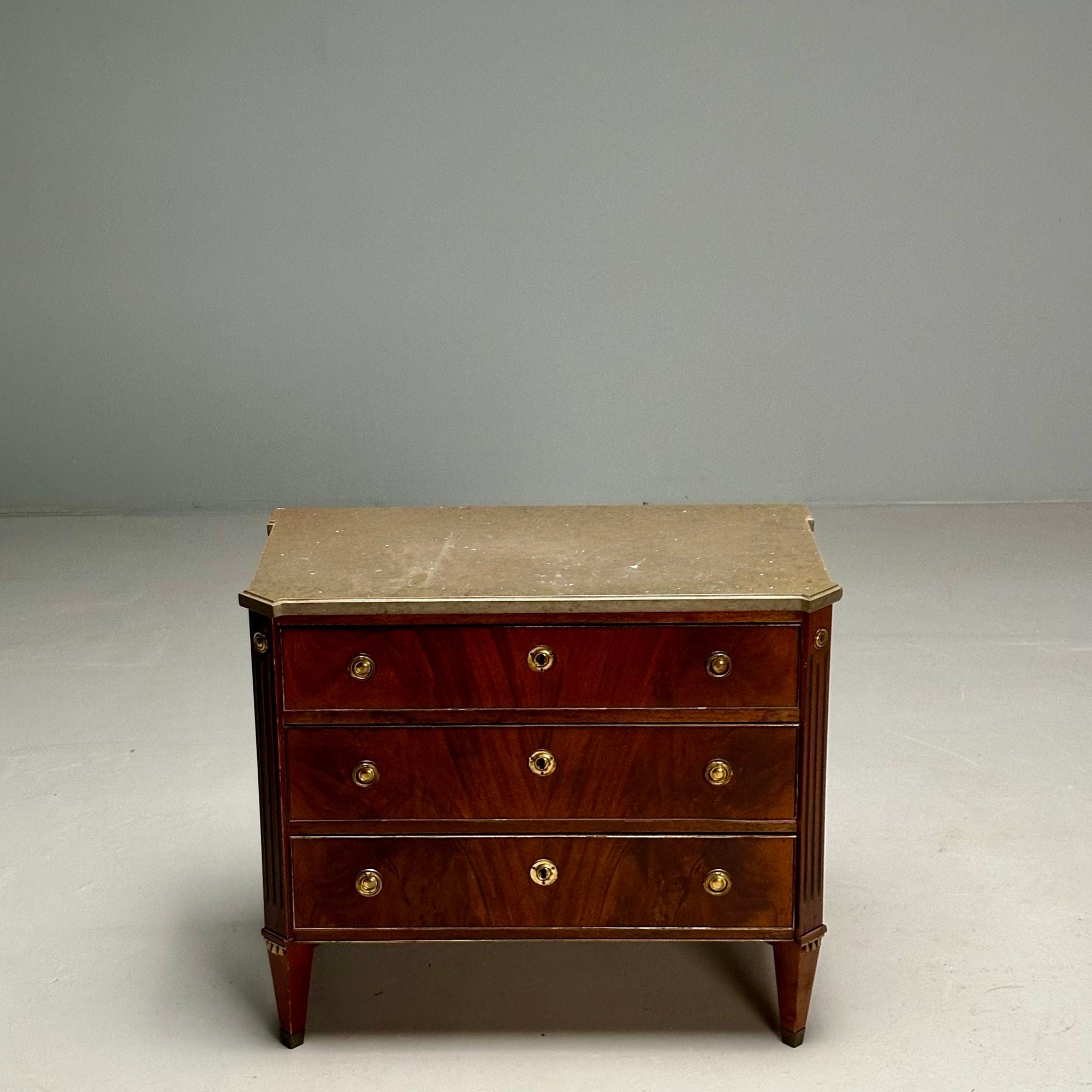 Gustavian, Louis XVI Style, Small Swedish Chest, Brass, Marble, Sweden, 1970s