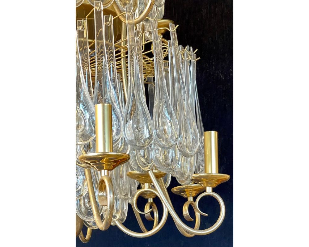 Hollywood Regency Gilt Bronze and Crystal Chandelier