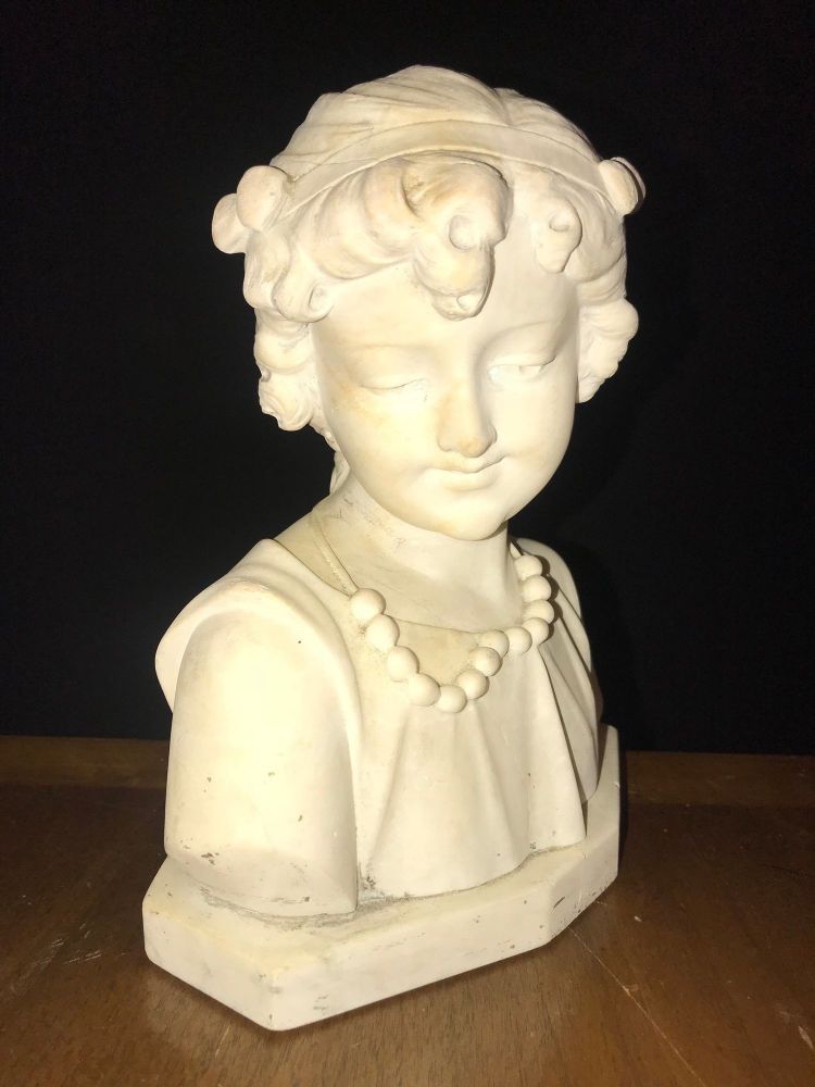 Signed 19th Century Marble Miniature Bust of a Young Girl Signed on Reverse