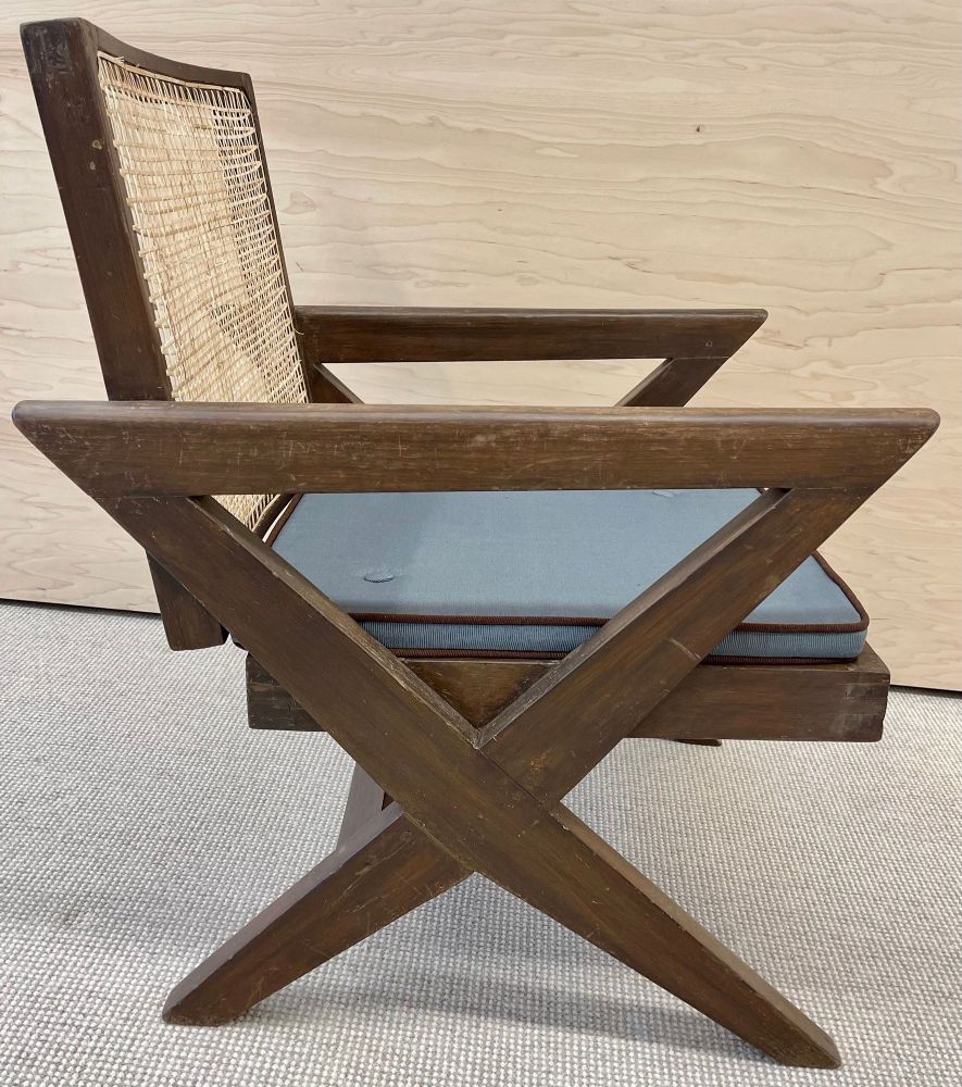 Pierre Jeanneret, French Mid-Century Modern, X Leg Easy Chairs, Teak, Cane, 1960s