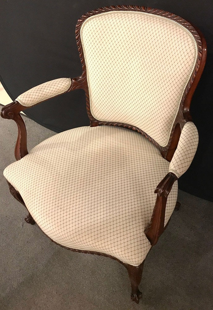 Pair of Louis XV Style Walnut Fauteuils or Bergères in a Scalamandre Fabric