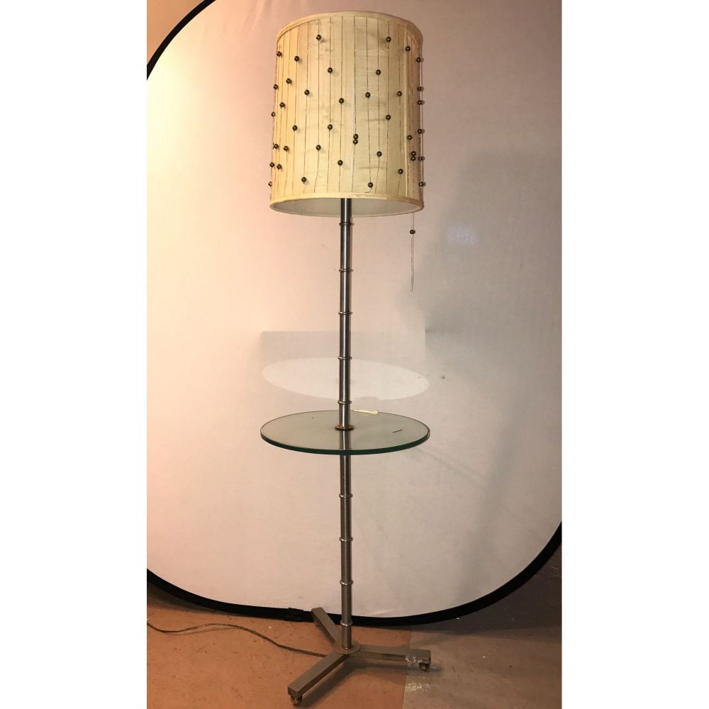 Faux Bamboo Form Chrome Standing Floor Lamp Table Art Deco in Form