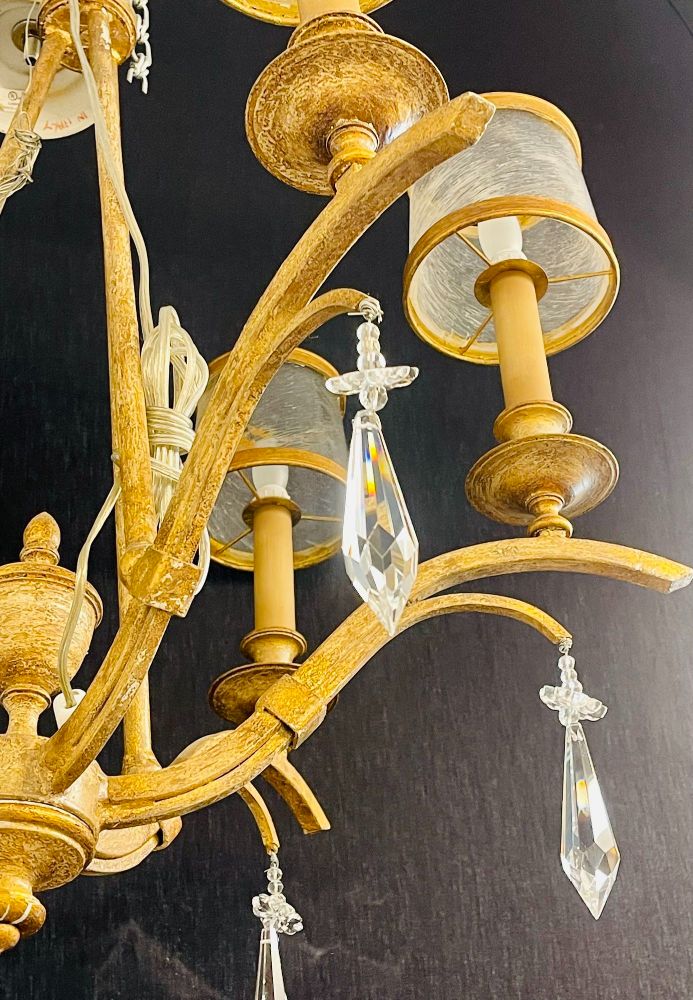 Italian Gilt Metal and Crystal Chandelier with Glass Shades