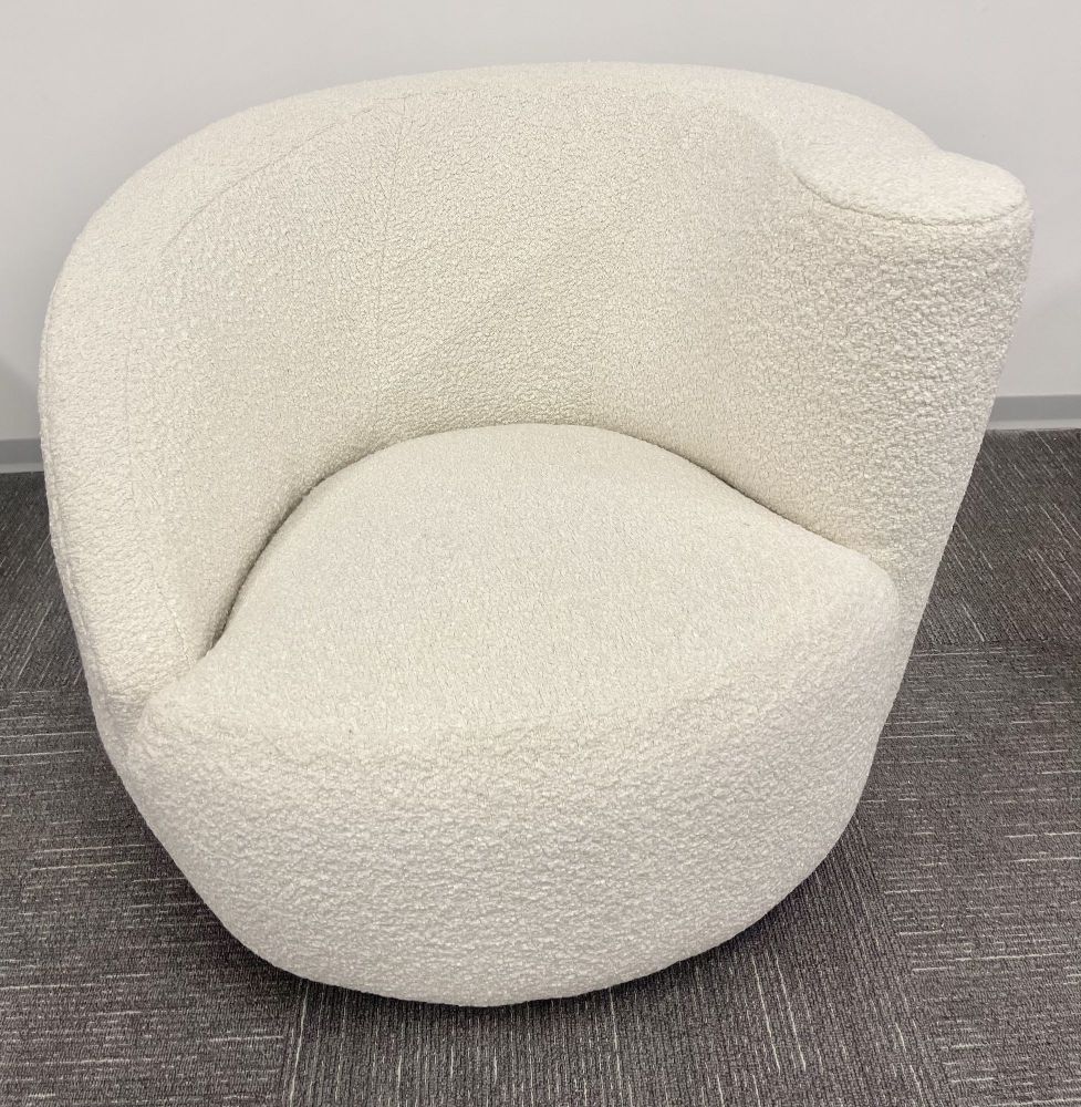 Mid-Century Modern Vladimir Kagan Nautilus Style Swivel Lounge Chairs, Bouclé