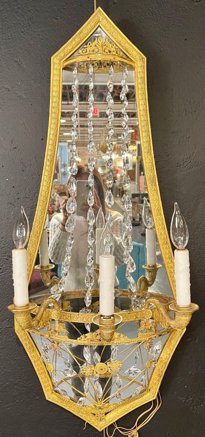 Pair of Maison Baguès Mirrored Wall Lights, Sconces or Girandoles