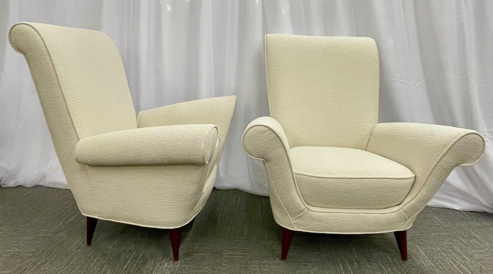 Paolo Buffa Style, Mid-Century Modern, White Bouclé, Lounge Chairs