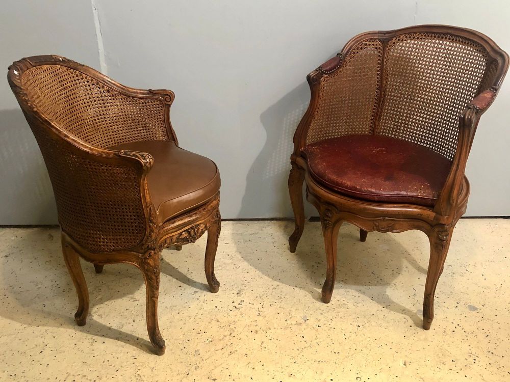 Two 18th Century French Caned Bergere de Bureau, a Compatible Pair