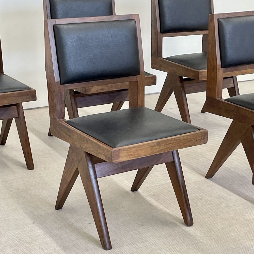 Pierre Jeanneret, French Mid-Century Modern, Six Armless Dining Chairs, Chandigarh