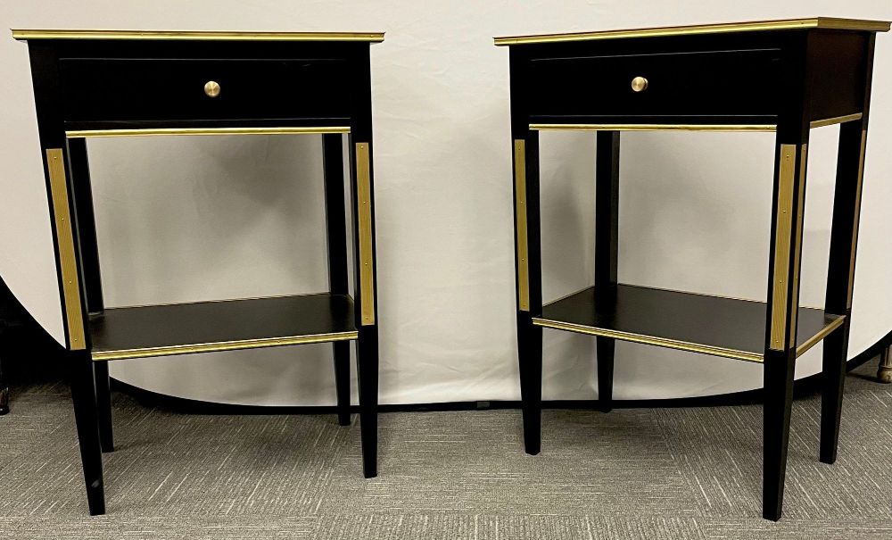 Pair of Russian Neoclassical Style Ebony Finish One Drawer Stands or End Tables