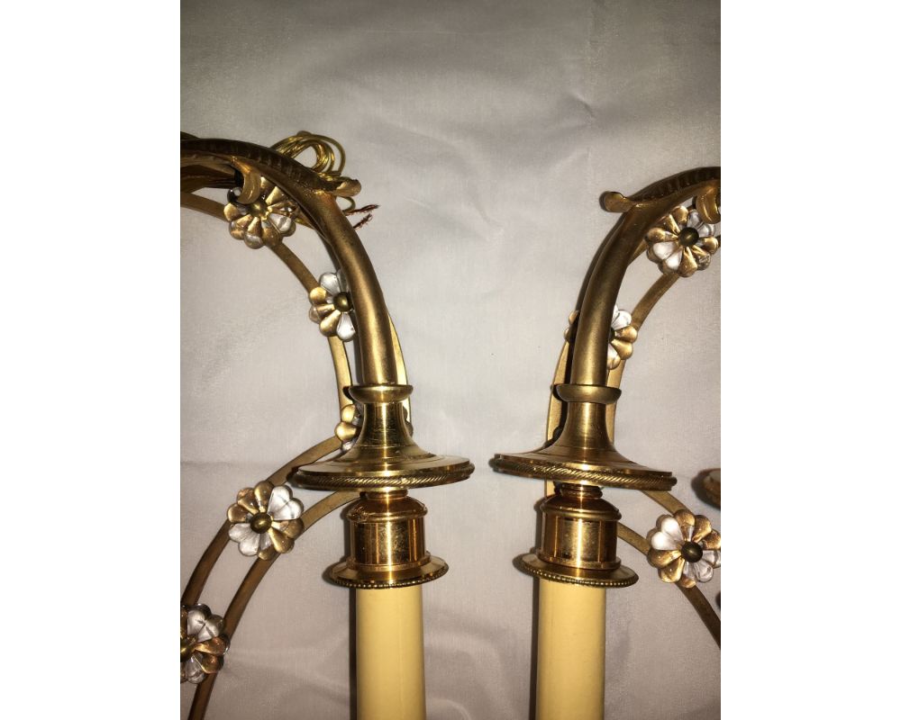 Louis XVI Style Harp Back Bronze Wall Sconces - A Pair