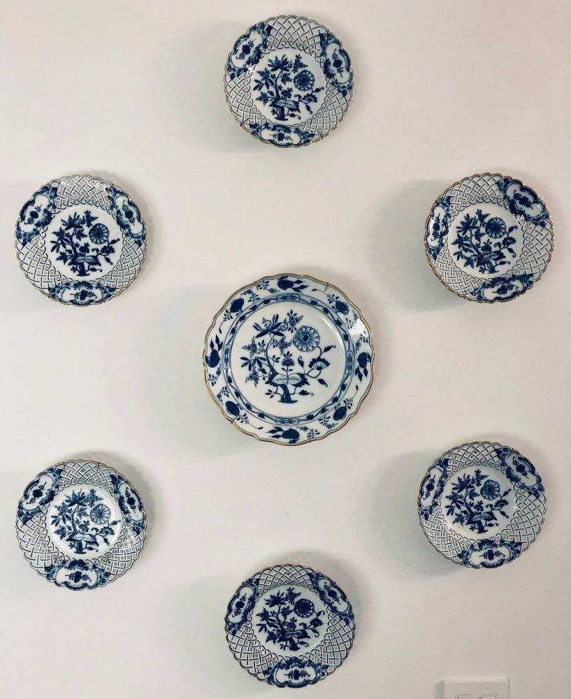 Nine Blue Onion Meissen Show or Wall Plates