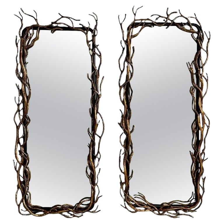 Contemporary, Brutalist Modern, Rectangular Wall Mirrors, Gold Branch, Iron