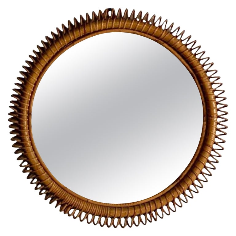 Italian Mid-Century Modern, Small Wall Mirror, Rattan, Bamboo, Italy, 1960s