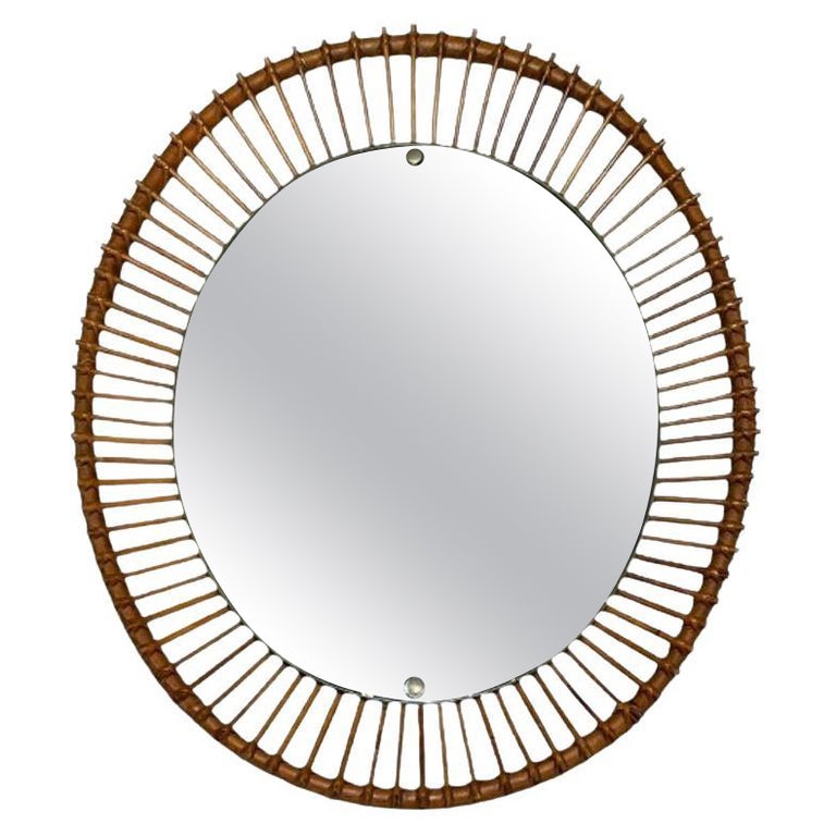 Italian Mid-Century Modern, Wall Mirror, Bamboo, Cane, Rattan, Italy, 1960s