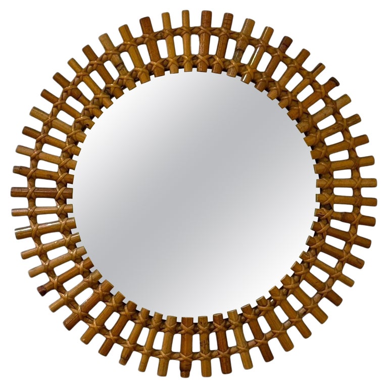 Italian Mid-Century Modern, Small Wall Mirror, Rattan, Bamboo, Italy, 1960s