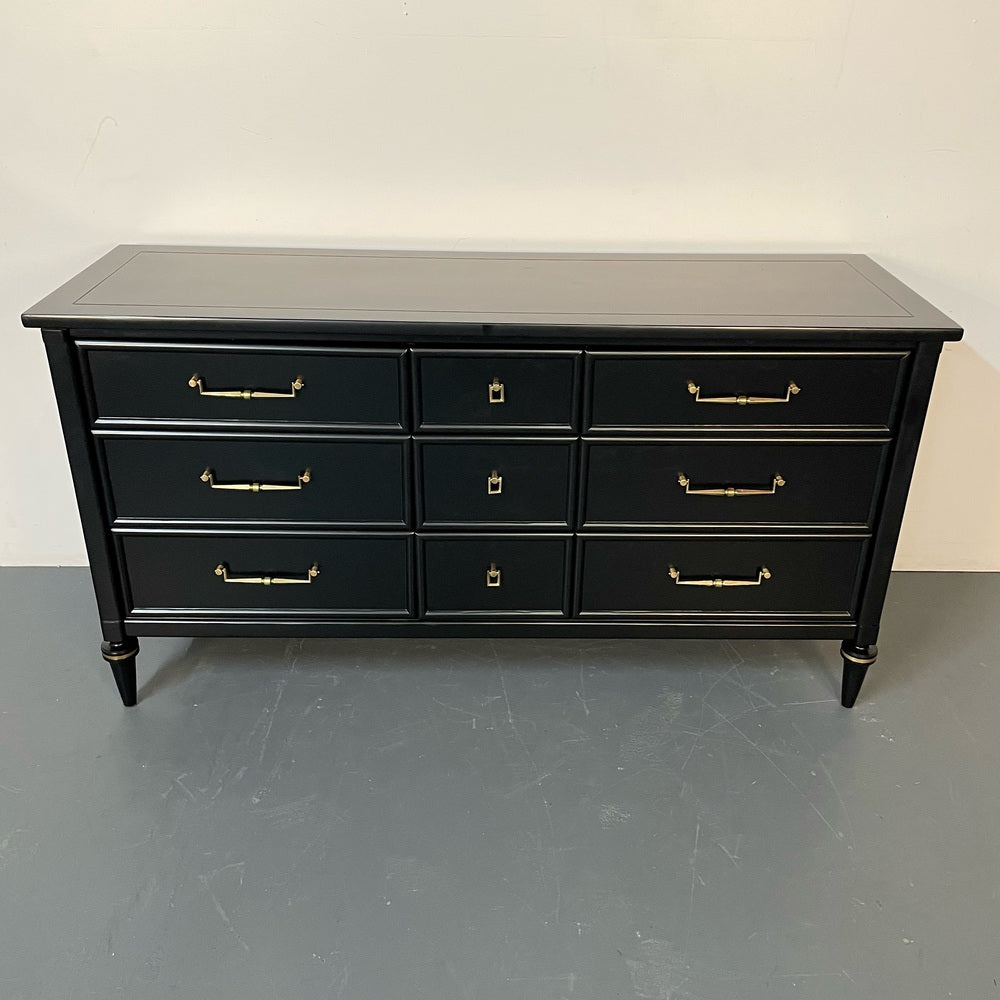 Louis XVI Black Matte Painted Dresser / Cabinet, Refinished, Brass Pulls