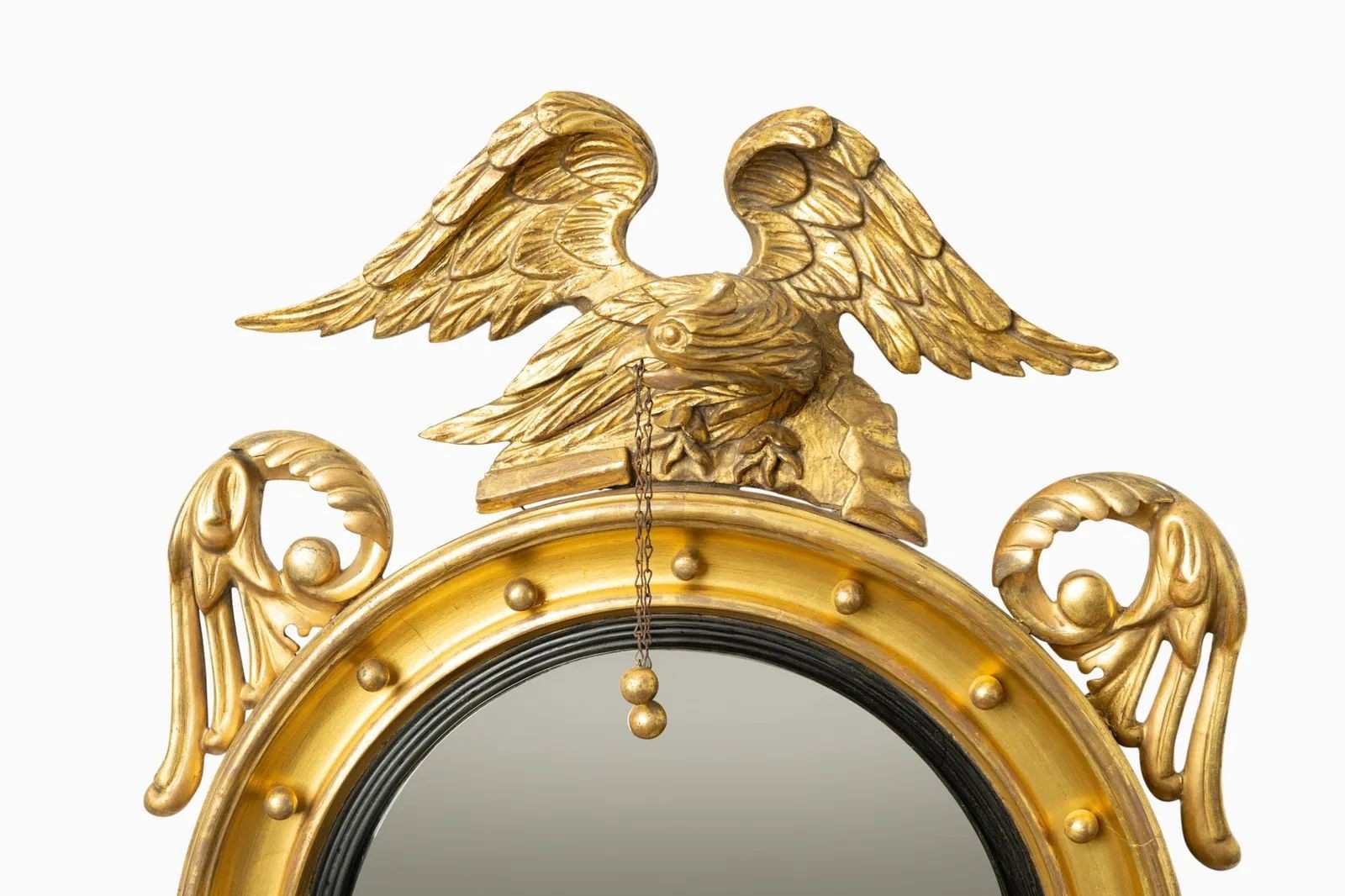 Federal Convex Wall Mirrors, Carved Giltwood, Opposing Eagles, England, 1830s