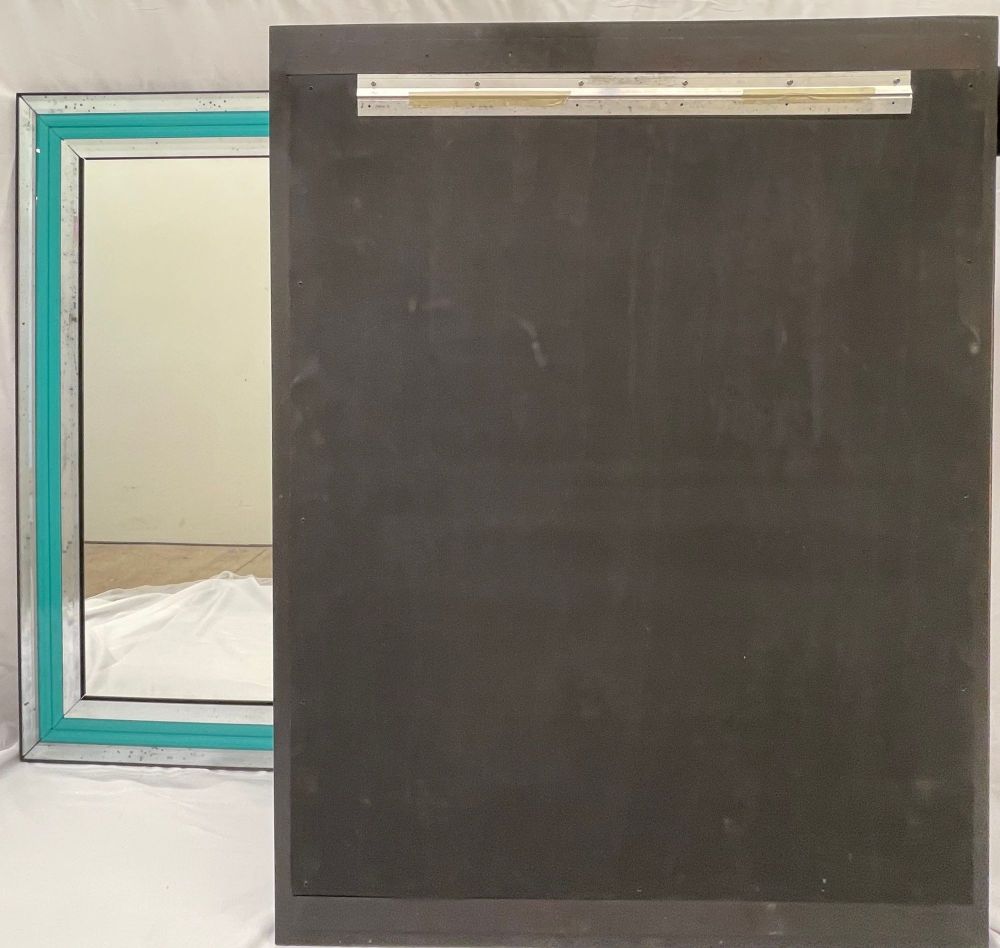 Pair of Art Deco Wall, Console or Pier Mirrors with Turquoise Beveled Frames