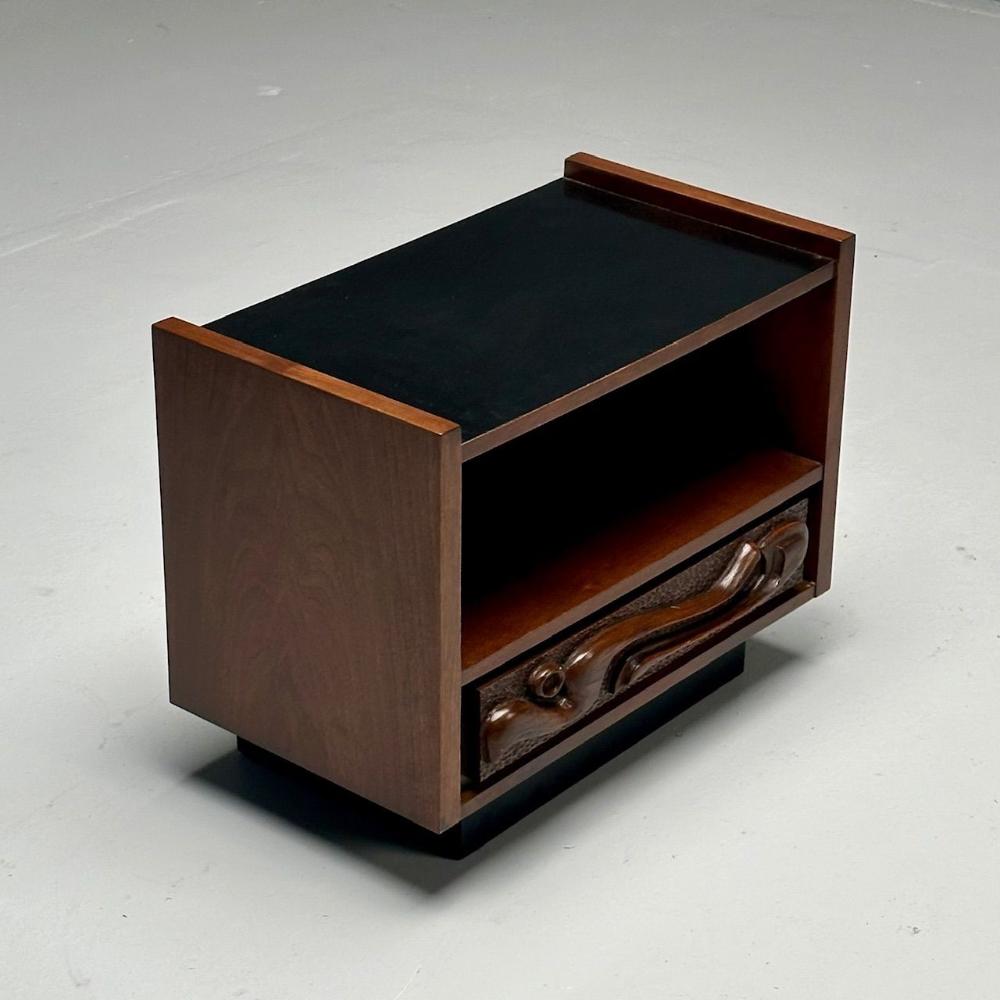 Pulaski, Brutalist Mid-Century Modern, Oceanic Nightstand, Sculpted Walnut, 1960s