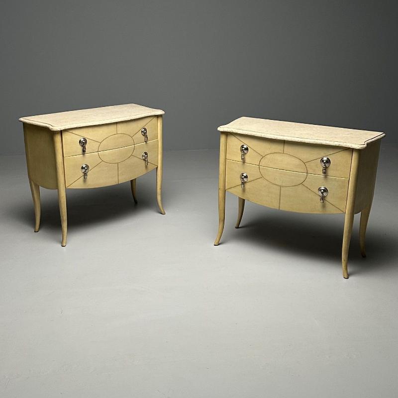 Pair of Andre Groult Art Deco Style Parchment Paper Nightstands / Commodes