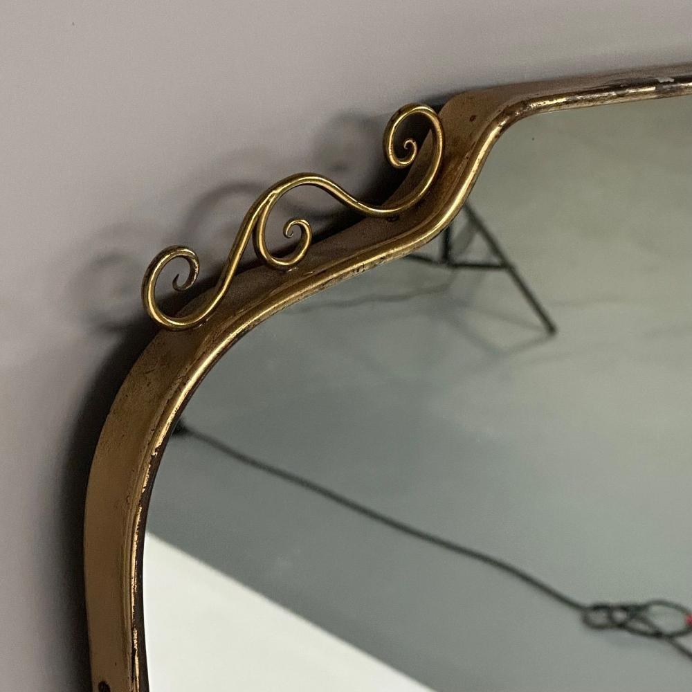 Gio Ponti Attr, Italian Mid-Century Modern, Wall Mirror, Patinated Brass, 1950s