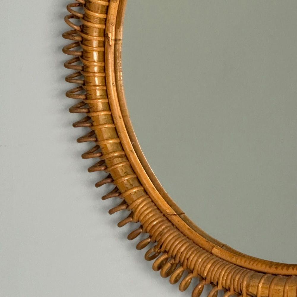 Italian Mid-Century Modern, Small Wall Mirror, Rattan, Bamboo, Italy, 1960s