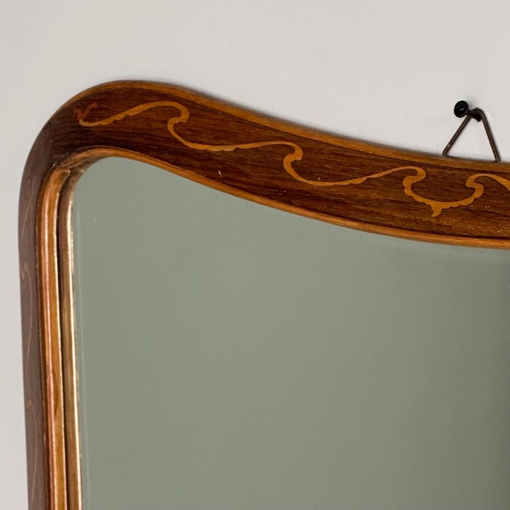 Italian Mid-Century Modern, Wall Mirror, Inlaid Walnut, Italy, 1970s