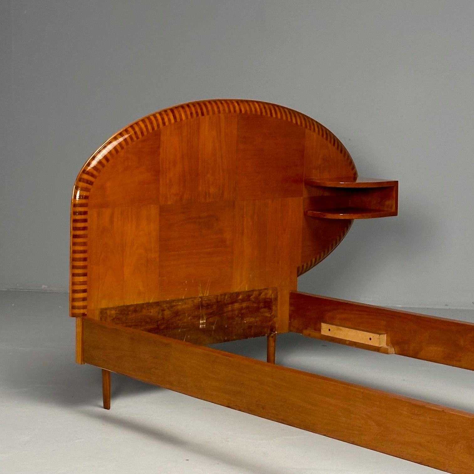 Italian Mid-Century Modern, Twin Bed with Shelf, Marquetry, Italy, 1950s