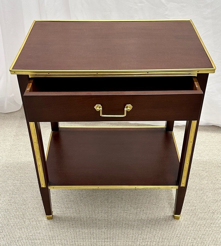 Pair of One Drawer Neoclassical Style Bronze-Mounted Mahogany End / Side Tables