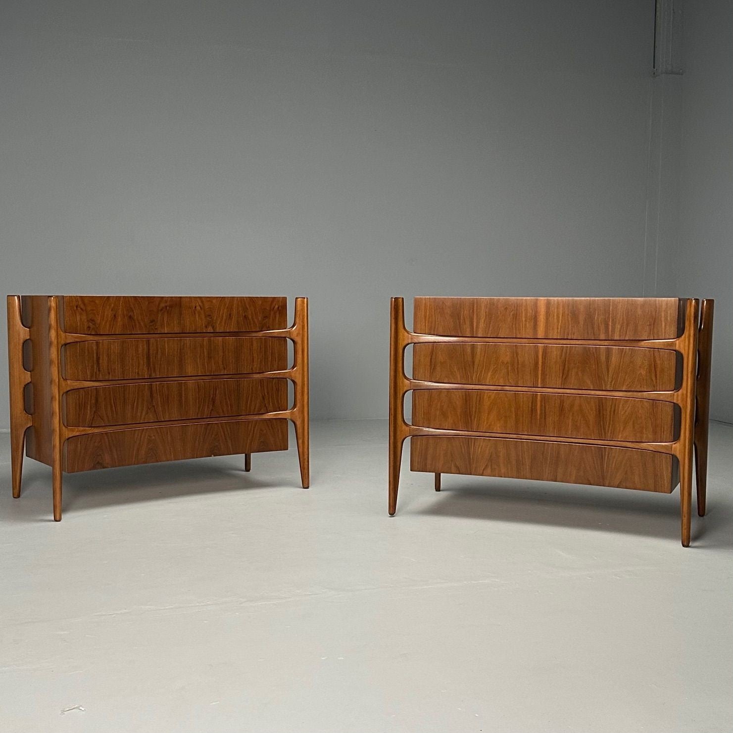 William Hinn, Swedish Mid-Century Modern, Sculptural Dressers, Walnut, 1970s