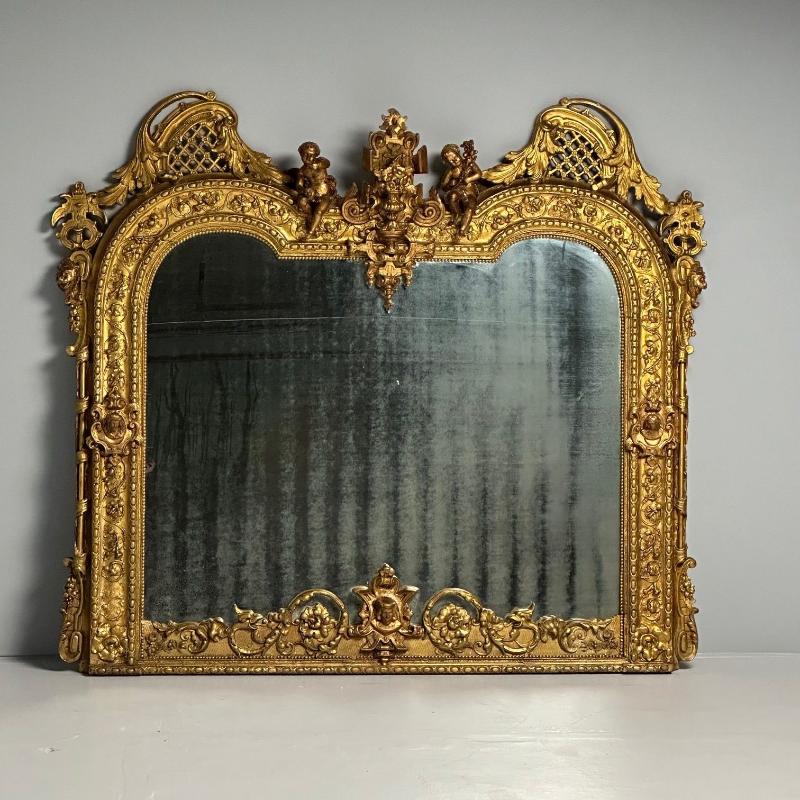 Italian Designer, Renaissance Style, Large Wall Mirror, Oil Gilded, Carved Wood