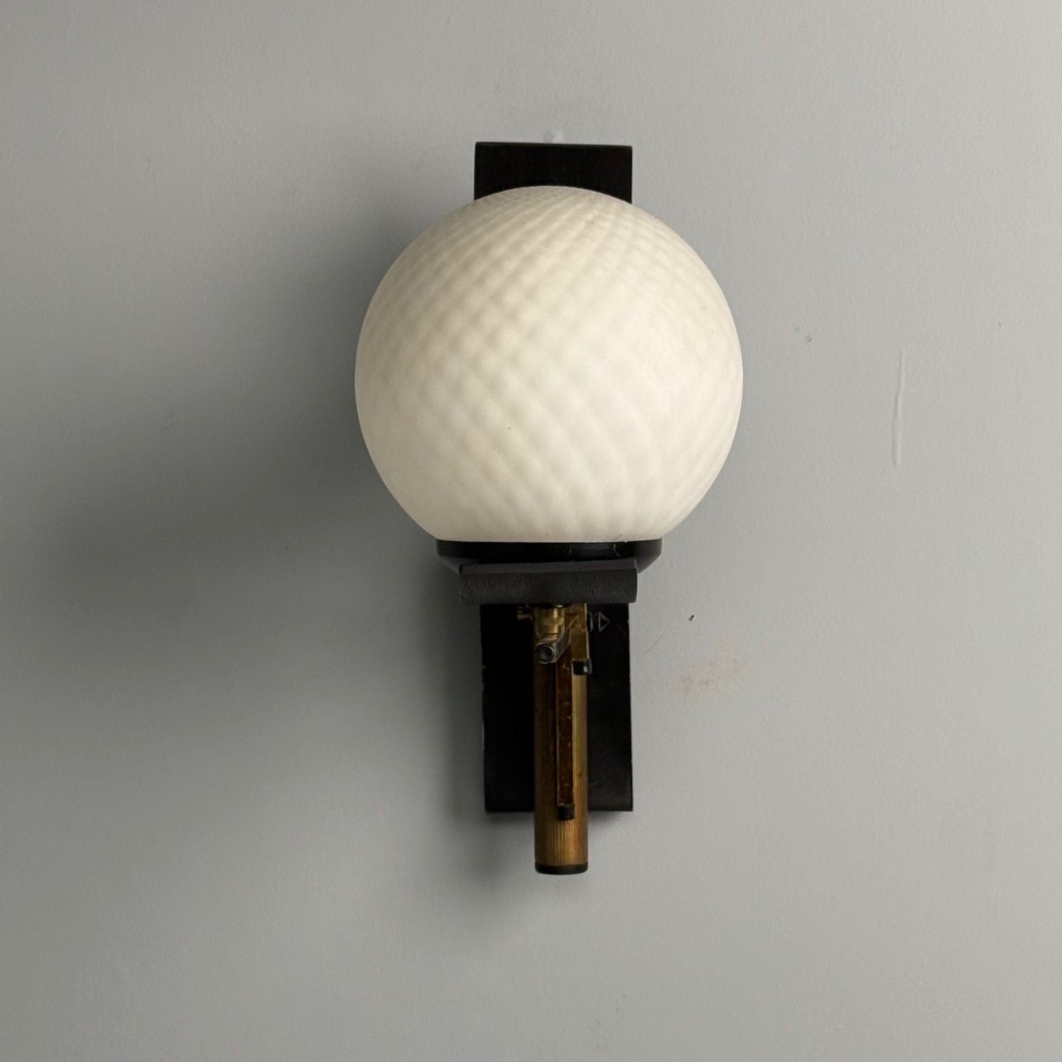 Stilux Attr., Italian Mid-Century Modern, Dome Wall Sconces, Brass, Iron, Glass