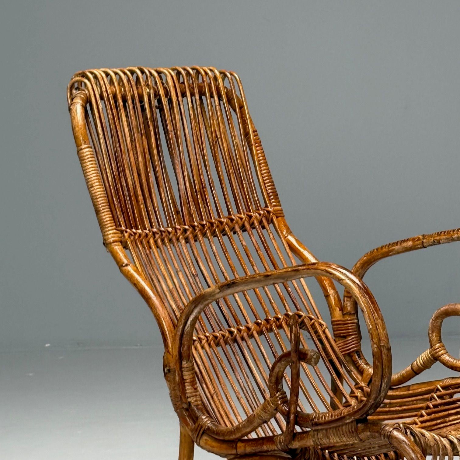 Italian Mid-Century Modern, Armchair, Rattan, Cane, Bamboo, Italy, 1960s