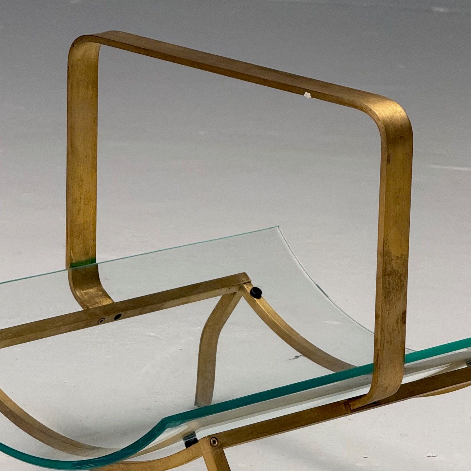 Fontana Arte, Italian Mid-Century Modern, Magazine Rack, Brass, Glass, 1970s