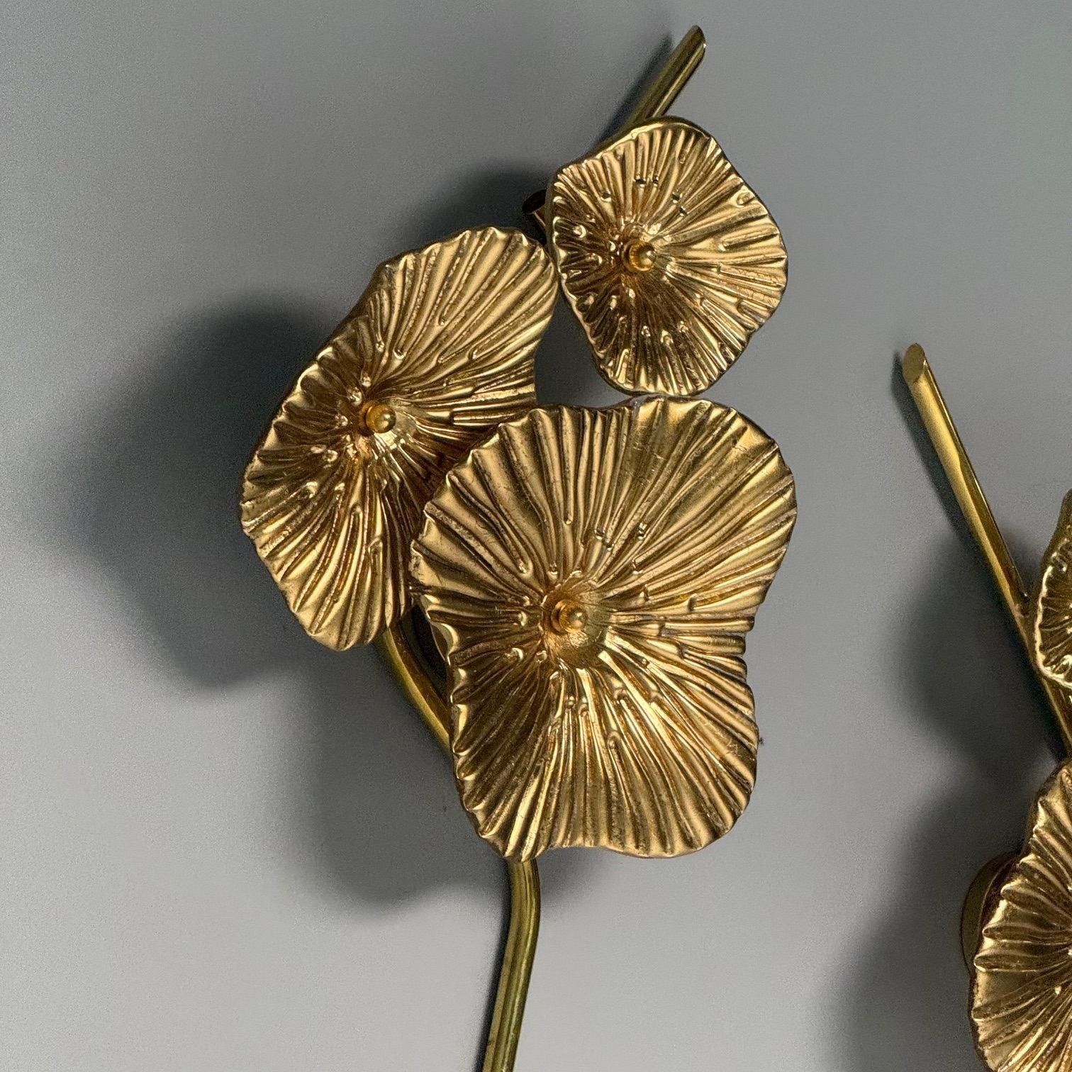 Contemporary, Italian Modern, Flower Sconces, Murano Glass, Gold Leaf, Brass