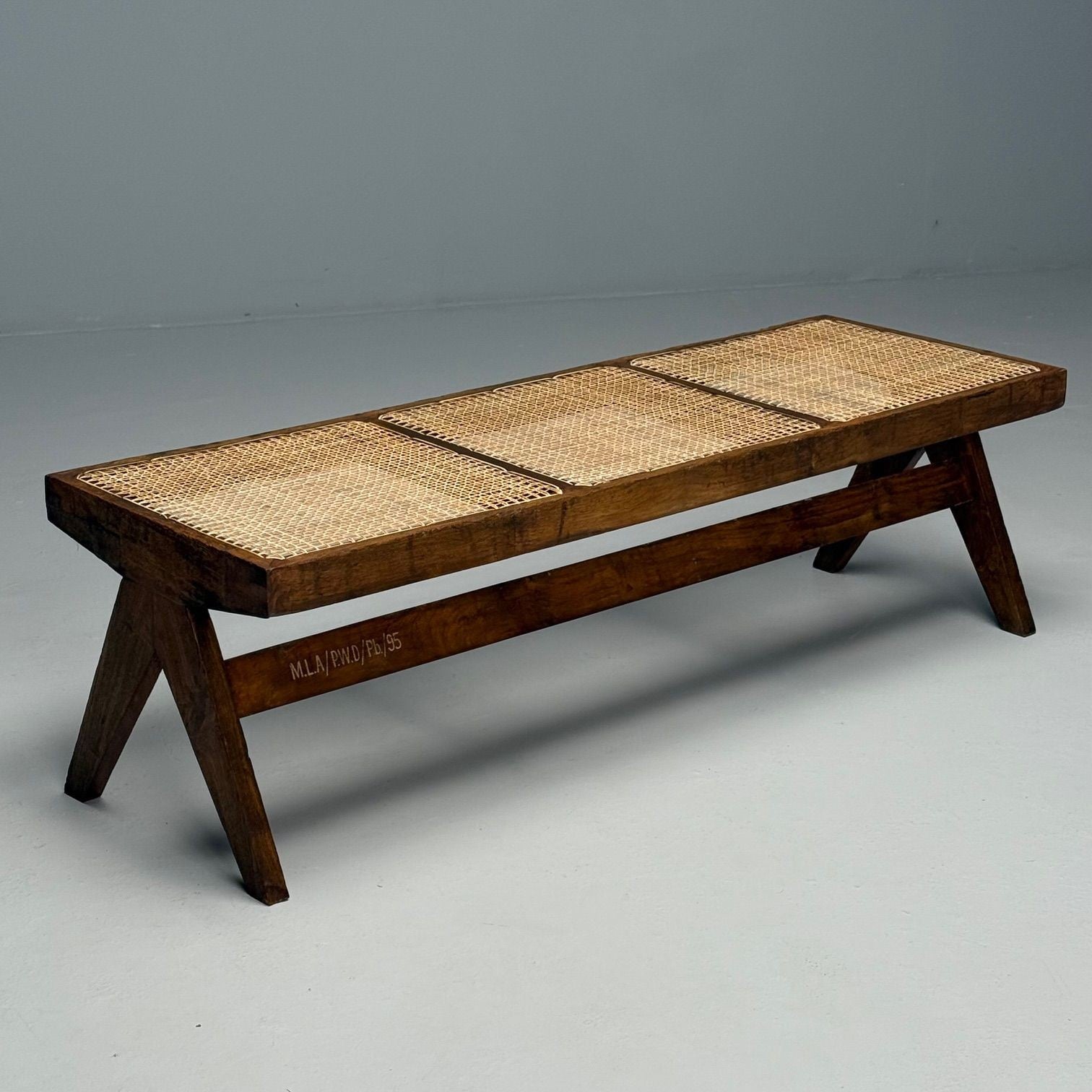 Pierre Jeanneret, French Mid-Century Modern Three Seat Benches, Teak, Chandigarh