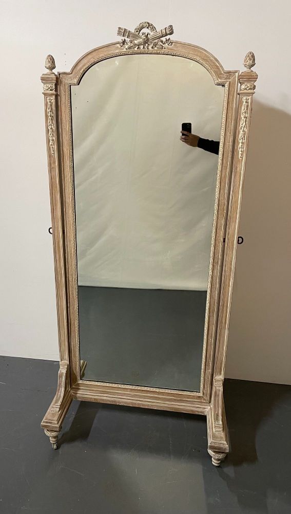 19th Century Cheval, Floor Mirror, Louis XVI, Whitewashed, Standing Mirror